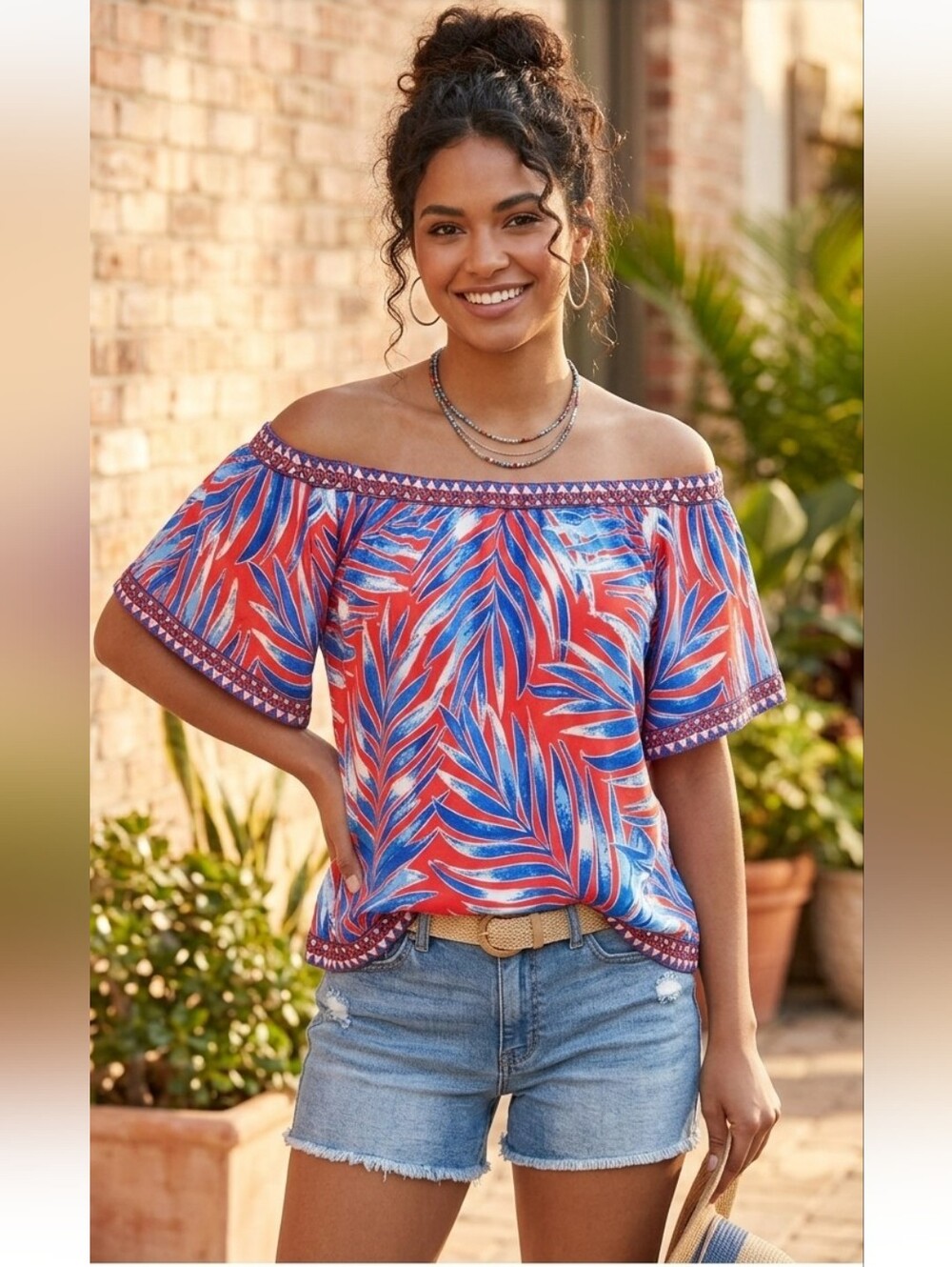 Flying Tomato Red, Blue and White Wave Print Skirt